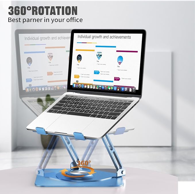 JOYEKY Laptop Stand for Desk, Adjustable Computer Stand with 360° Rotating Base, Ergonomic Laptop Riser for Collaborative Work, Foldable & Portable Laptop Stand, fits for All 10 - 16" Laptops (Blue) | Stands - TrueDesk