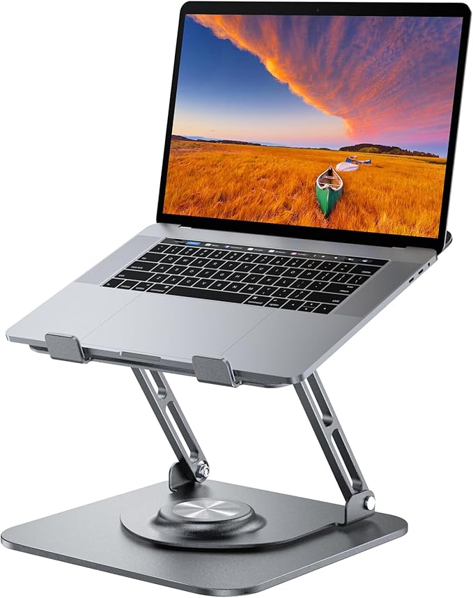 JOYEKY Laptop Stand for Desk, Adjustable Computer Stand with 360° Rotating Base, Ergonomic Laptop Riser for Collaborative Work, Foldable & Portable Laptop Stand, fits for All 10 - 16" Laptops (Grey) | Stands - TrueDesk