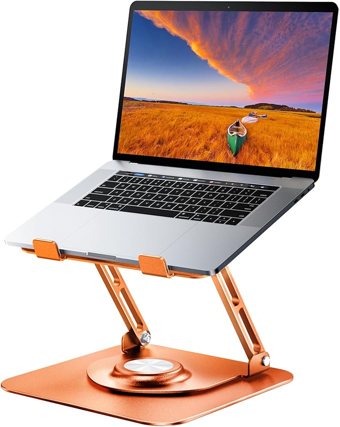 JOYEKY Laptop Stand for Desk, Adjustable Computer Stand with 360° Rotating Base, Ergonomic Laptop Riser for Collaborative Work, Foldable & Portable Laptop Stand, fits for All 10 - 16" Laptops (Orange) | Stands - TrueDesk