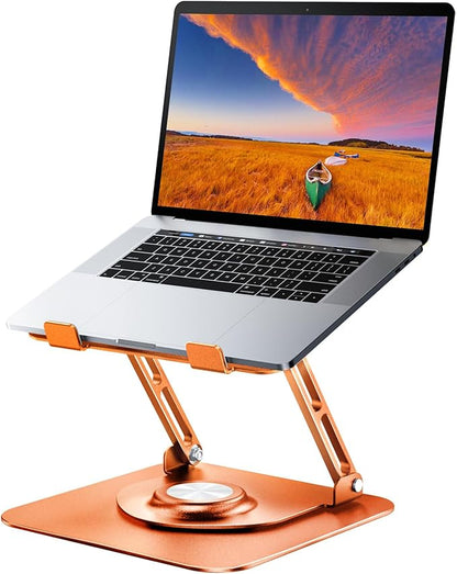 JOYEKY Laptop Stand for Desk, Adjustable Computer Stand with 360° Rotating Base, Ergonomic Laptop Riser for Collaborative Work, Foldable & Portable Laptop Stand, fits for All 10 - 16" Laptops (Orange) | Stands - TrueDesk