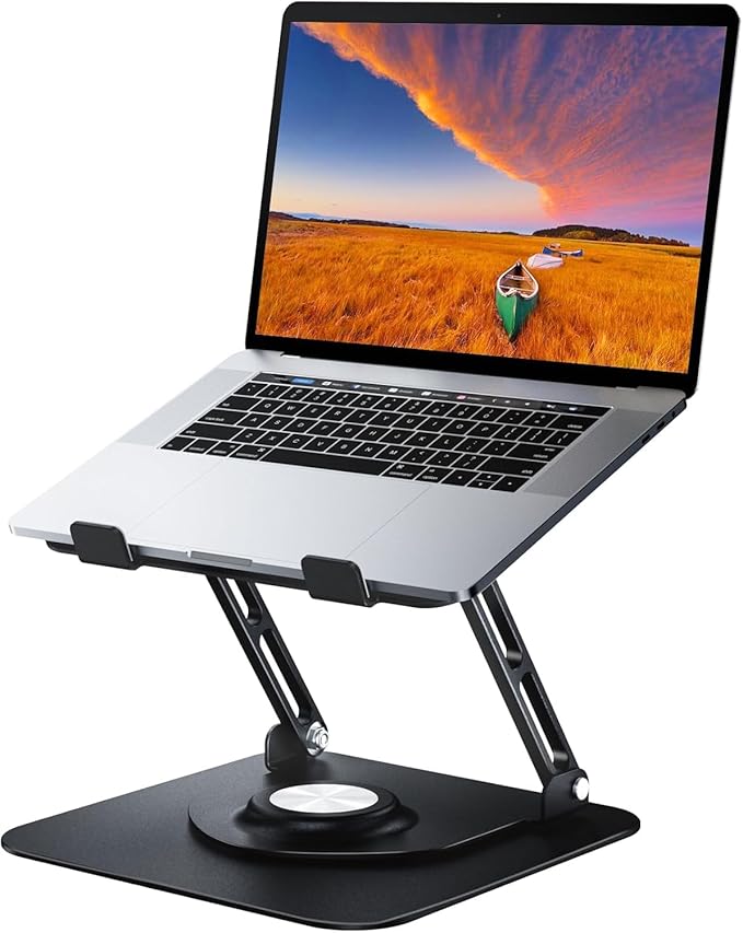 JOYEKY Laptop Stand for Desk, Adjustable Computer Stand with 360° Rotating Base, Ergonomic Laptop Riser for Collaborative Work, Foldable & Portable Laptop Stand, fits for All 10 - 16" Laptops (Black) | Stands - TrueDesk