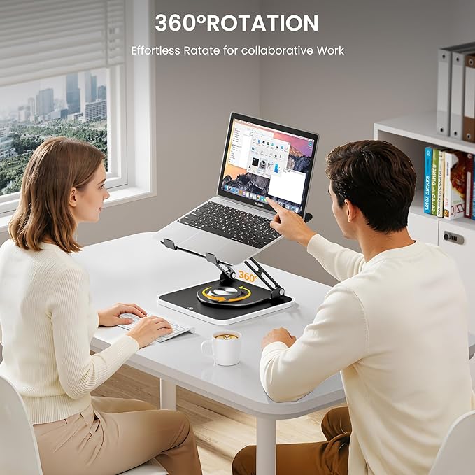 JOYEKY RGB Laptop Stand for Desk, Adjustable Ergonomic Laptop Riser with 360° Rotating Base, Foldable & Portable Computer Stand, Suitable for All 10 - 16” Laptops | Stands - TrueDesk