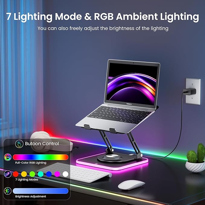 JOYEKY RGB Laptop Stand for Desk, Adjustable Ergonomic Laptop Riser with 360° Rotating Base, Foldable & Portable Computer Stand, Suitable for All 10 - 16” Laptops | Stands - TrueDesk