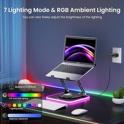 JOYEKY RGB Laptop Stand for Desk, Adjustable Ergonomic Laptop Riser with 360° Rotating Base, Foldable & Portable Computer Stand, Suitable for All 10 - 16” Laptops | Stands - TrueDesk