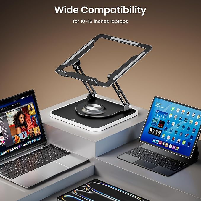 JOYEKY RGB Laptop Stand for Desk, Adjustable Ergonomic Laptop Riser with 360° Rotating Base, Foldable & Portable Computer Stand, Suitable for All 10 - 16” Laptops | Stands - TrueDesk