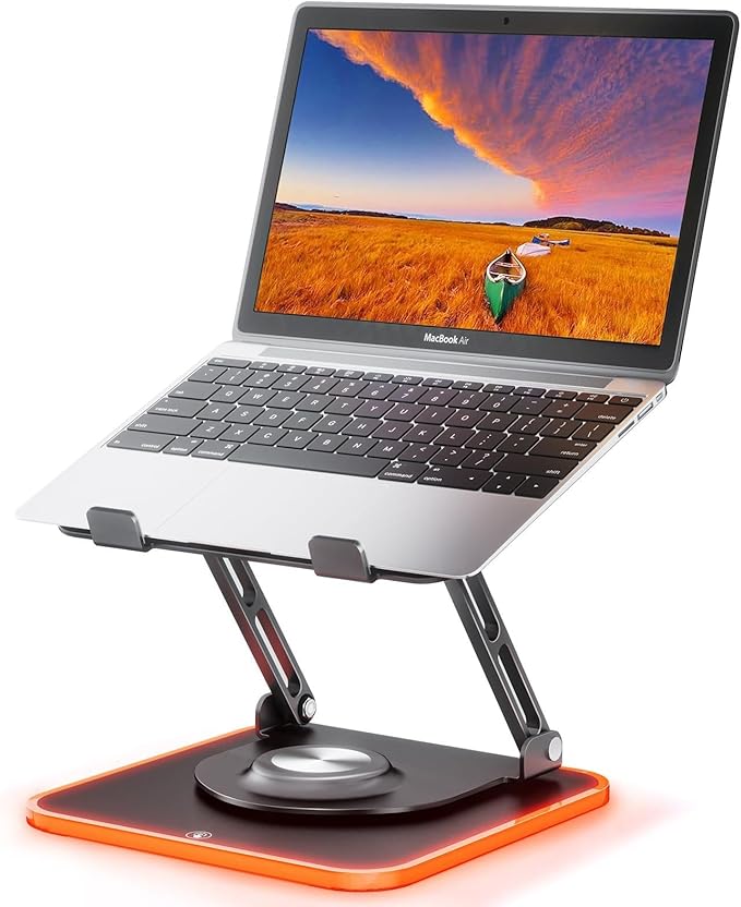 JOYEKY RGB Laptop Stand for Desk, Adjustable Ergonomic Laptop Riser with 360° Rotating Base, Foldable & Portable Computer Stand, Suitable for All 10 - 16” Laptops | Stands - TrueDesk