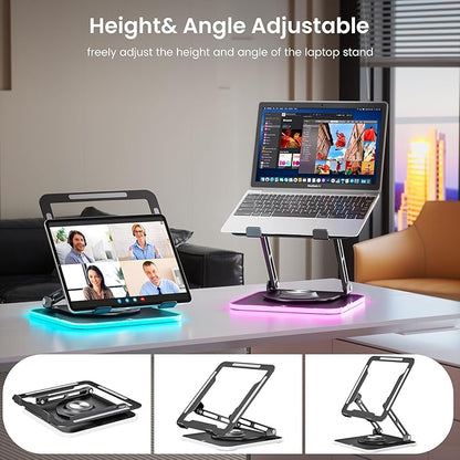 JOYEKY RGB Laptop Stand for Desk, Adjustable Ergonomic Laptop Riser with 360° Rotating Base, Foldable & Portable Computer Stand, Suitable for All 10 - 16” Laptops | Stands - TrueDesk