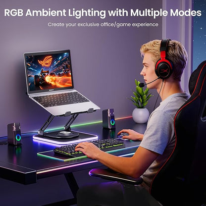 JOYEKY RGB Laptop Stand for Desk, Adjustable Ergonomic Laptop Riser with 360° Rotating Base, Foldable & Portable Computer Stand, Suitable for All 10 - 16” Laptops | Stands - TrueDesk