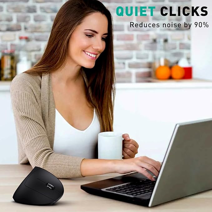 JYKEYMOUT Bluetooth and 2.4G (2 - in - 1) Rechargeable Wireless Mouse, Ergonomic Vertical Design, 1000/1200/1600 DPI, 6 Silent Buttons, for Laptop, Computer, PC, MacBook, Chromebook - Black | Mice - TrueDesk