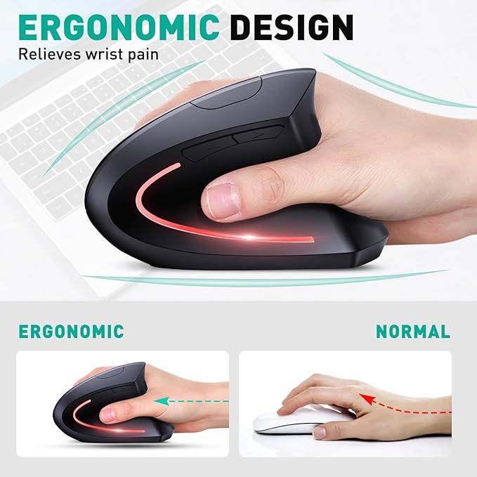 JYKEYMOUT Bluetooth and 2.4G (2 - in - 1) Rechargeable Wireless Mouse, Ergonomic Vertical Design, 1000/1200/1600 DPI, 6 Silent Buttons, for Laptop, Computer, PC, MacBook, Chromebook - Black | Mice - TrueDesk