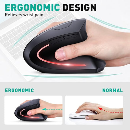 JYKEYMOUT Bluetooth and 2.4G (2 - in - 1) Rechargeable Wireless Mouse, Ergonomic Vertical Design, 1000/1200/1600 DPI, 6 Silent Buttons, for Laptop, Computer, PC, MacBook, Chromebook - Black | Mice - TrueDesk
