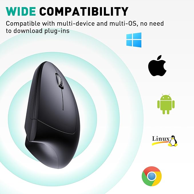 JYKEYMOUT Bluetooth and 2.4G (2 - in - 1) Rechargeable Wireless Mouse, Ergonomic Vertical Design, 1000/1200/1600 DPI, 6 Silent Buttons, for Laptop, Computer, PC, MacBook, Chromebook - Black | Mice - TrueDesk