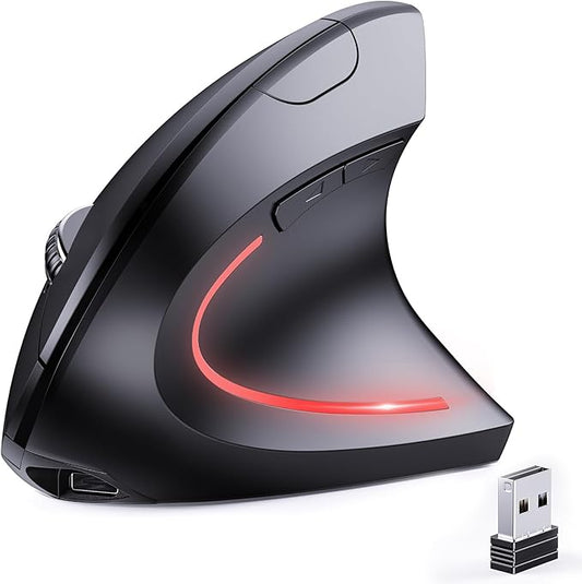 JYKEYMOUT Bluetooth and 2.4G (2 - in - 1) Rechargeable Wireless Mouse, Ergonomic Vertical Design, 1000/1200/1600 DPI, 6 Silent Buttons, for Laptop, Computer, PC, MacBook, Chromebook - Black | Mice - TrueDesk