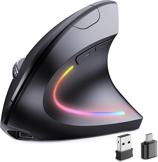 JYKEYMOUT Bluetooth+USB A+USB C(3 in 1)Rechargeable Ergonomic Mouse, Wireless Vertical Design, 5 Adjustable Levels Up to 4800 DPI, 2.4G Carpal Tunnel Silent Mice for PC,Laptop,MacBook,Chromebook - Black | Mice - TrueDesk