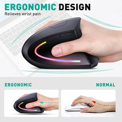 JYKEYMOUT Bluetooth+USB A+USB C(3 in 1)Rechargeable Ergonomic Mouse, Wireless Vertical Design, 5 Adjustable Levels Up to 4800 DPI, 2.4G Carpal Tunnel Silent Mice for PC,Laptop,MacBook,Chromebook - Black | Mice - TrueDesk