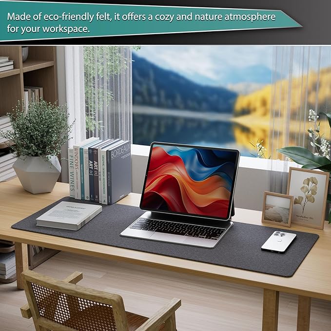 K KNODEL Felt Desk Mat, Large Desk Pad Protector, Office Computer Desk Mat for Keyboard, Non - Slip Mouse Pad (Dark Gray, 31.5"x11.8") | Desk Pads Blotters - TrueDesk