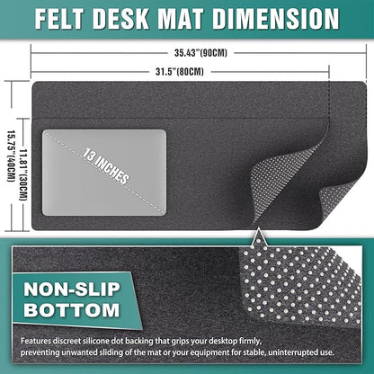 K KNODEL Felt Desk Mat, Large Desk Pad Protector, Office Computer Desk Mat for Keyboard, Non - Slip Mouse Pad (Dark Gray, 31.5"x11.8") | Desk Pads Blotters - TrueDesk