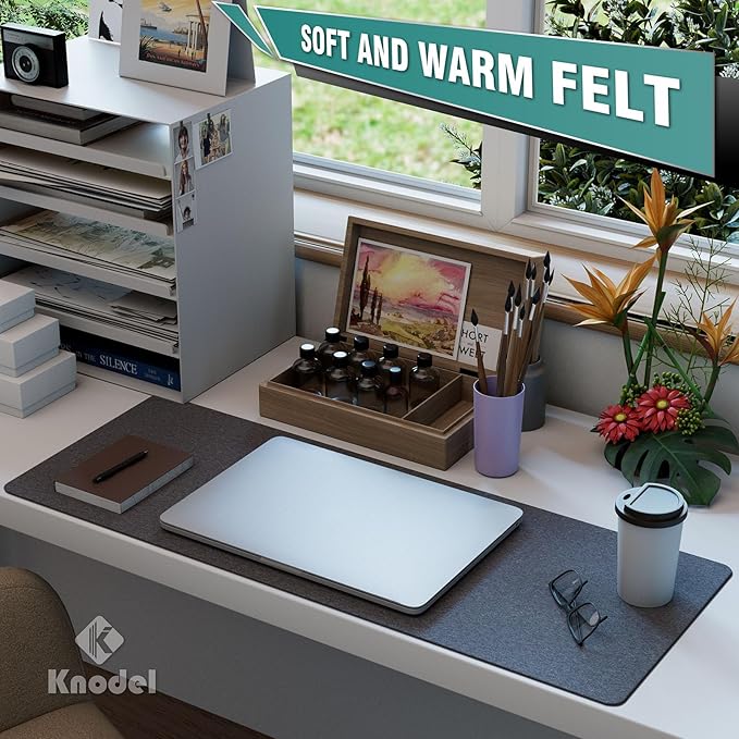 K KNODEL Felt Desk Mat, Large Desk Pad Protector, Office Computer Desk Mat for Keyboard, Non - Slip Mouse Pad (Dark Gray, 31.5"x11.8") | Desk Pads Blotters - TrueDesk