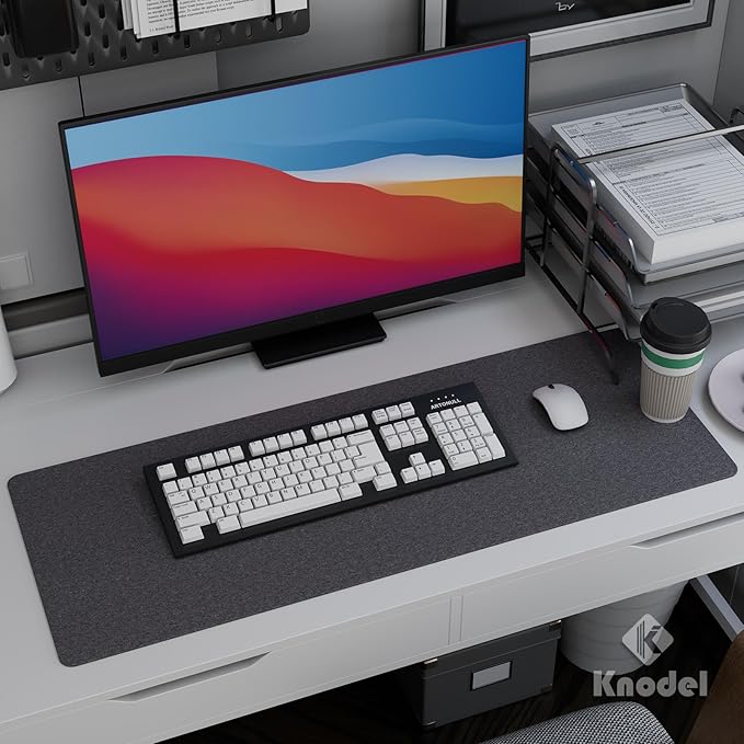 K KNODEL Felt Desk Mat, Large Desk Pad Protector, Office Computer Desk Mat for Keyboard, Non - Slip Mouse Pad (Dark Gray, 31.5"x11.8") | Desk Pads Blotters - TrueDesk