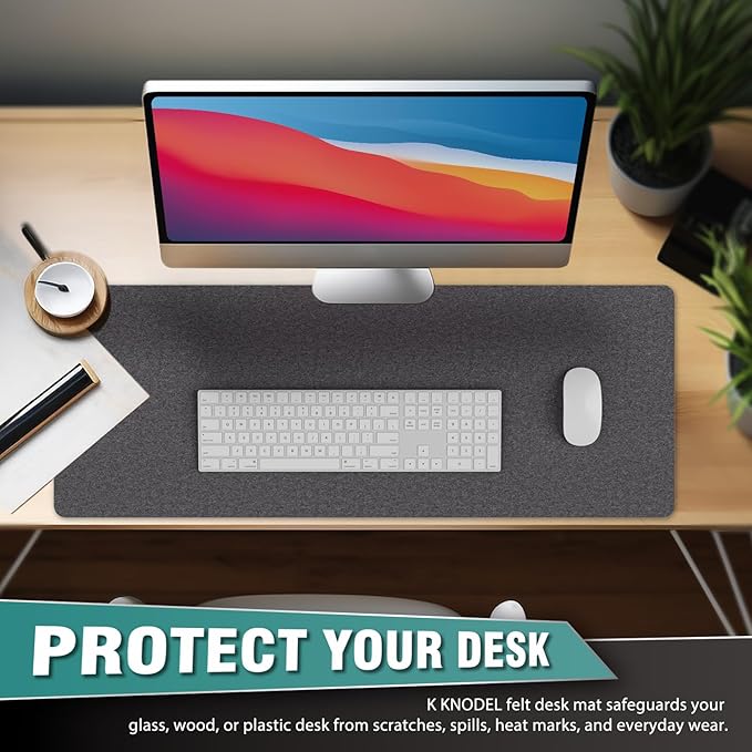 K KNODEL Felt Desk Mat, Large Desk Pad Protector, Office Computer Desk Mat for Keyboard, Non - Slip Mouse Pad (Dark Gray, 31.5"x11.8") | Desk Pads Blotters - TrueDesk