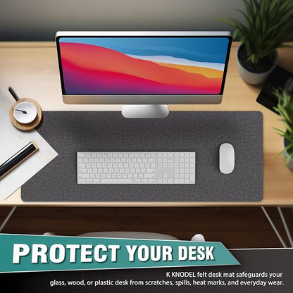 K KNODEL Felt Desk Mat, Large Desk Pad Protector, Office Computer Desk Mat for Keyboard, Non - Slip Mouse Pad (Dark Gray, 31.5"x11.8") | Desk Pads Blotters - TrueDesk