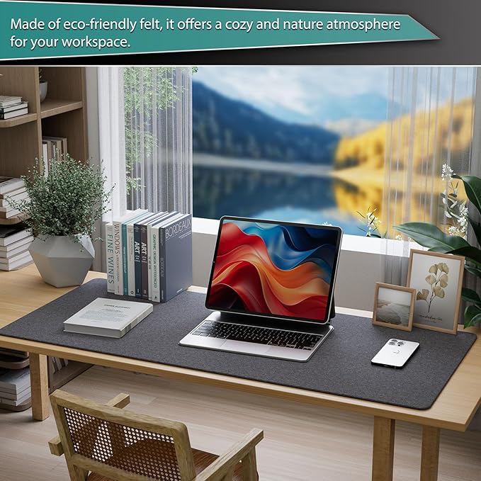 K KNODEL Felt Desk Mat, Large Desk Pad Protector, Office Computer Desk Mat for Keyboard, Non - Slip Mouse Pad (Dark Gray, 35.4"x15.7") | Desk Pads Blotters - TrueDesk