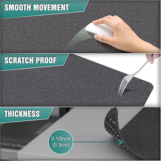 K KNODEL Felt Desk Mat, Large Desk Pad Protector, Office Computer Desk Mat for Keyboard, Non - Slip Mouse Pad (Dark Gray, 35.4"x15.7") | Desk Pads Blotters - TrueDesk