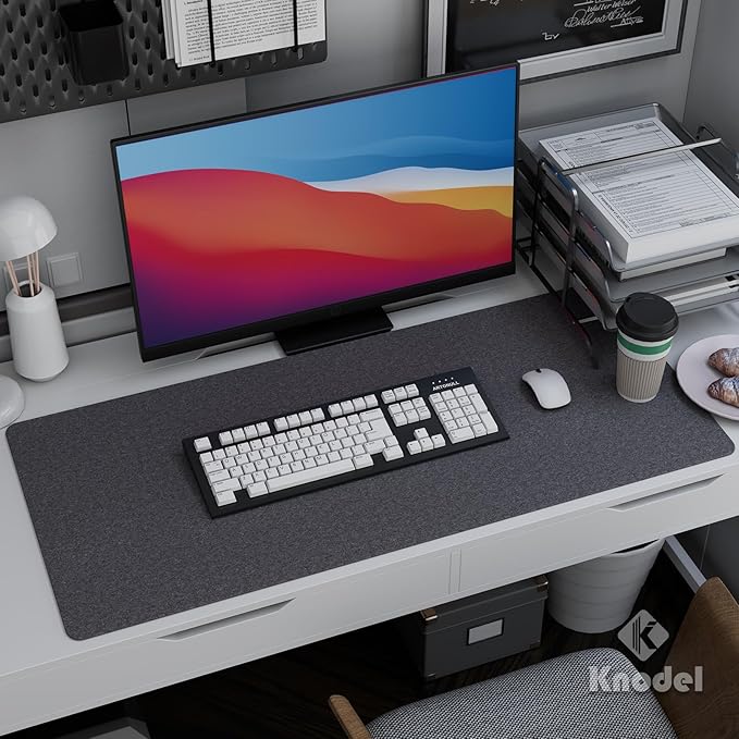 K KNODEL Felt Desk Mat, Large Desk Pad Protector, Office Computer Desk Mat for Keyboard, Non - Slip Mouse Pad (Dark Gray, 35.4"x15.7") | Desk Pads Blotters - TrueDesk
