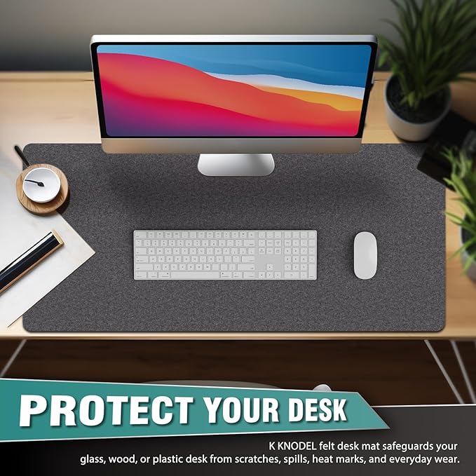 K KNODEL Felt Desk Mat, Large Desk Pad Protector, Office Computer Desk Mat for Keyboard, Non - Slip Mouse Pad (Dark Gray, 35.4"x15.7") | Desk Pads Blotters - TrueDesk