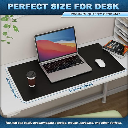 K KNODEL Leather Desk Pad Protector, Office Desk Mat, Large PVC Leather Desk Blotter, Non - Slip Mouse Pad (Black, 15.7" x 31.5") | Desk Pads Blotters - TrueDesk