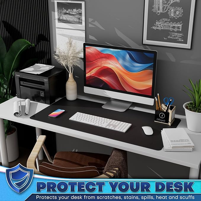 K KNODEL Leather Desk Pad Protector, Office Desk Mat, Large PVC Leather Desk Blotter, Non - Slip Mouse Pad (Black, 17" x 35.4") | Desk Pads Blotters - TrueDesk