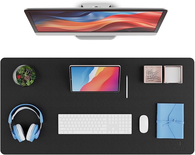 K KNODEL Leather Desk Pad Protector, Office Desk Mat, Large PVC Leather Desk Blotter, Non - Slip Mouse Pad (Black, 17" x 35.4") | Desk Pads Blotters - TrueDesk