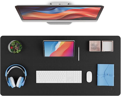 K KNODEL Leather Desk Pad Protector, Office Desk Mat, Large PVC Leather Desk Blotter, Non - Slip Mouse Pad (Black, 17" x 35.4") | Desk Pads Blotters - TrueDesk