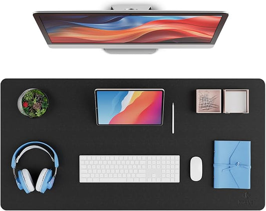 K KNODEL Leather Desk Pad Protector, Office Desk Mat, Large PVC Leather Desk Blotter, Non - Slip Mouse Pad (Black, 17" x 35.4") | Desk Pads Blotters - TrueDesk