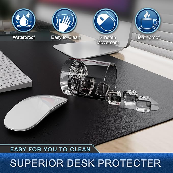 K KNODEL Leather Desk Pad Protector, Office Desk Mat, Large PVC Leather Desk Blotter, Non - Slip Mouse Pad (Black, 17" x 35.4") | Desk Pads Blotters - TrueDesk