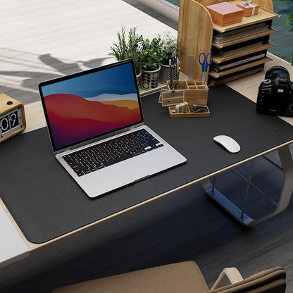 K KNODEL Leather Desk Pad Protector, Office Desk Mat, Large PVC Leather Desk Blotter, Non - Slip Mouse Pad (Black, 17" x 35.4") | Desk Pads Blotters - TrueDesk