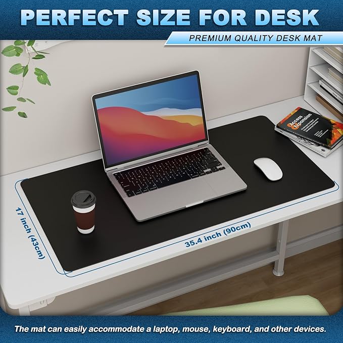 K KNODEL Leather Desk Pad Protector, Office Desk Mat, Large PVC Leather Desk Blotter, Non - Slip Mouse Pad (Black, 17" x 35.4") | Desk Pads Blotters - TrueDesk