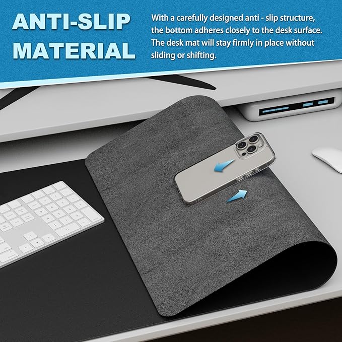 K KNODEL Leather Desk Pad Protector, Office Desk Mat, Large PVC Leather Desk Blotter, Non - Slip Mouse Pad (Black, 17" x 35.4") | Desk Pads Blotters - TrueDesk