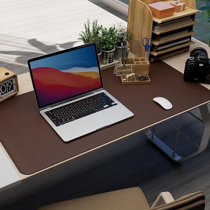 K KNODEL Leather Desk Pad Protector, Office Desk Mat, Large PVC Leather Desk Blotter, Non - Slip Mouse Pad (Dark Brown, 15.7" x 31.5") | Desk Pads Blotters - TrueDesk