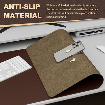 K KNODEL Leather Desk Pad Protector, Office Desk Mat, Large PVC Leather Desk Blotter, Non - Slip Mouse Pad (Dark Brown, 15.7" x 31.5") | Desk Pads Blotters - TrueDesk