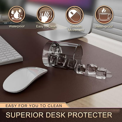 K KNODEL Leather Desk Pad Protector, Office Desk Mat, Large PVC Leather Desk Blotter, Non - Slip Mouse Pad (Dark Brown, 15.7" x 31.5") | Desk Pads Blotters - TrueDesk
