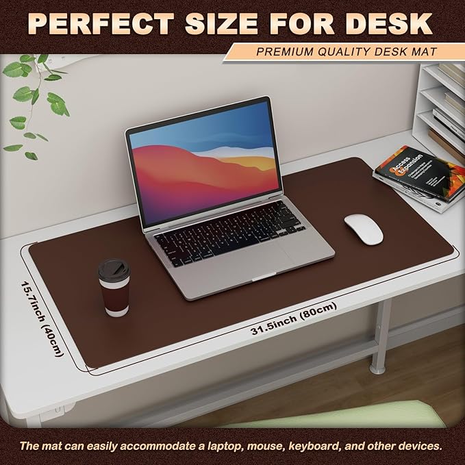 K KNODEL Leather Desk Pad Protector, Office Desk Mat, Large PVC Leather Desk Blotter, Non - Slip Mouse Pad (Dark Brown, 15.7" x 31.5") | Desk Pads Blotters - TrueDesk