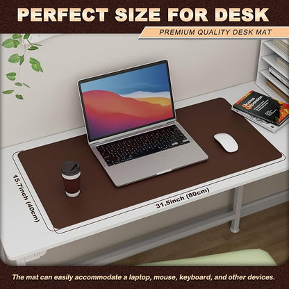 K KNODEL Leather Desk Pad Protector, Office Desk Mat, Large PVC Leather Desk Blotter, Non - Slip Mouse Pad (Dark Brown, 15.7" x 31.5") | Desk Pads Blotters - TrueDesk