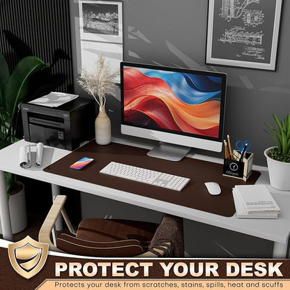 K KNODEL Leather Desk Pad Protector, Office Desk Mat, Large PVC Leather Desk Blotter, Non - Slip Mouse Pad (Dark Brown, 15.7" x 31.5") | Desk Pads Blotters - TrueDesk