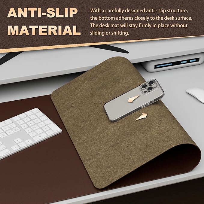 K KNODEL Leather Desk Pad Protector, Office Desk Mat, Large PVC Leather Desk Blotter, Non - Slip Mouse Pad (Dark Brown, 17" x 35.4") | Desk Pads Blotters - TrueDesk