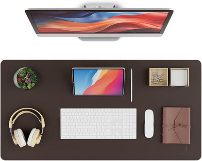 K KNODEL Leather Desk Pad Protector, Office Desk Mat, Large PVC Leather Desk Blotter, Non - Slip Mouse Pad (Dark Brown, 17" x 35.4") | Desk Pads Blotters - TrueDesk