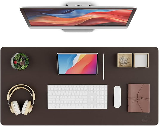 K KNODEL Leather Desk Pad Protector, Office Desk Mat, Large PVC Leather Desk Blotter, Non - Slip Mouse Pad (Dark Brown, 17" x 35.4") | Desk Pads Blotters - TrueDesk