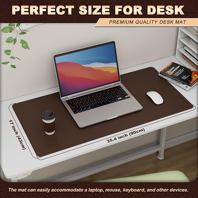 K KNODEL Leather Desk Pad Protector, Office Desk Mat, Large PVC Leather Desk Blotter, Non - Slip Mouse Pad (Dark Brown, 17" x 35.4") | Desk Pads Blotters - TrueDesk