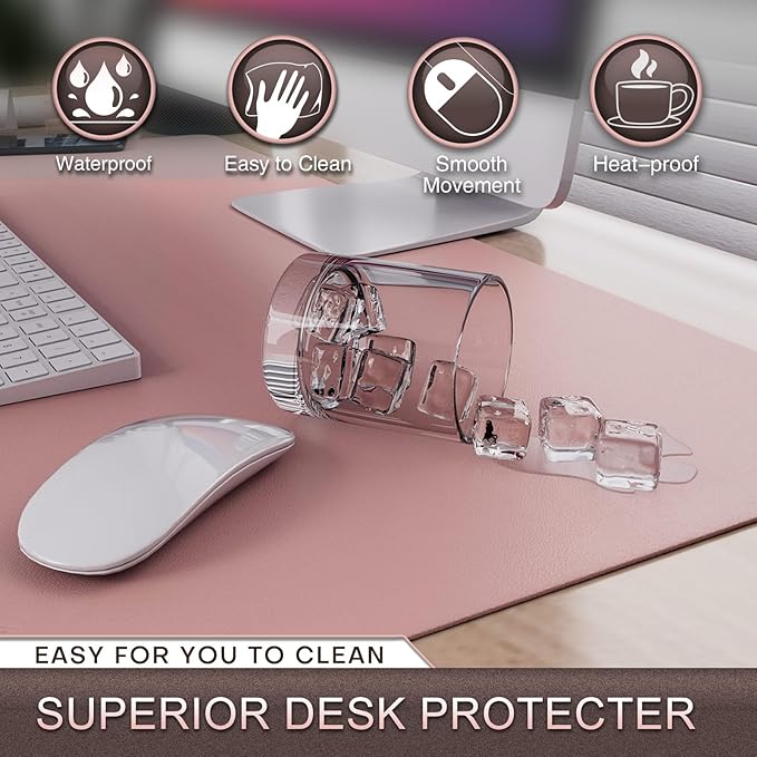 K KNODEL Leather Desk Pad Protector, Office Desk Mat, Large PVC Leather Desk Blotter, Non - Slip Mouse Pad (Pink, 15.7" x 31.5") | Desk Pads Blotters - TrueDesk