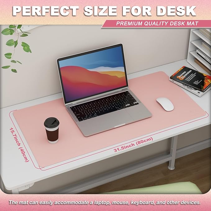 K KNODEL Leather Desk Pad Protector, Office Desk Mat, Large PVC Leather Desk Blotter, Non - Slip Mouse Pad (Pink, 15.7" x 31.5") | Desk Pads Blotters - TrueDesk